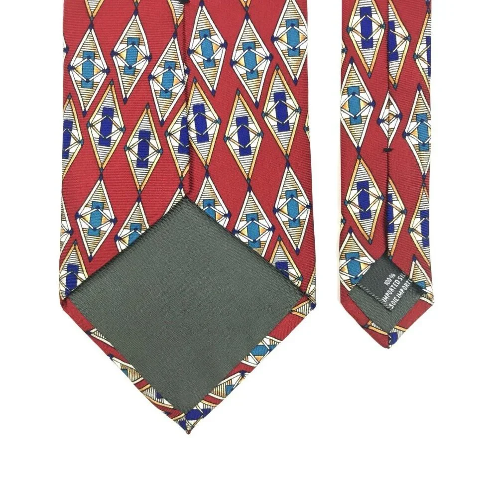 Christian Dior Men's Traditional Red Blue White Argyle‎ Geometric Silk Neck Tie
